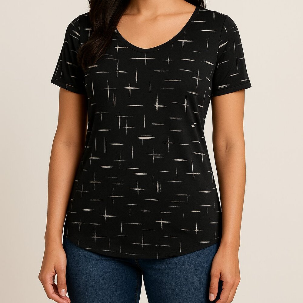 APT.9 Essentials Black & White Print Short‎ Sleeve Top Women Size Small